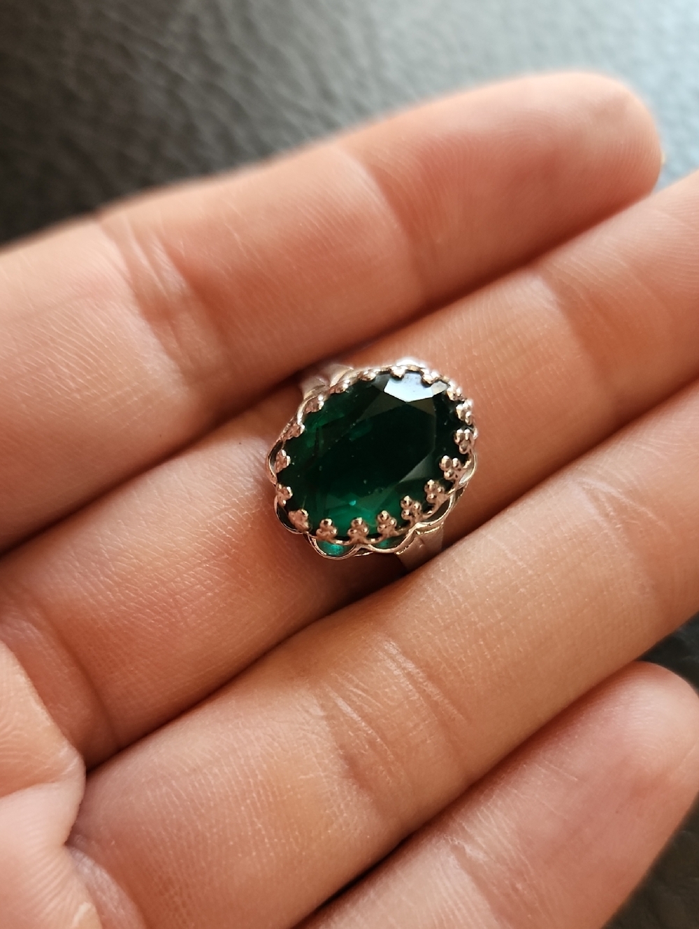 VTG Danecraft Emerald Green Sterling Adjustable Cocktail Ring